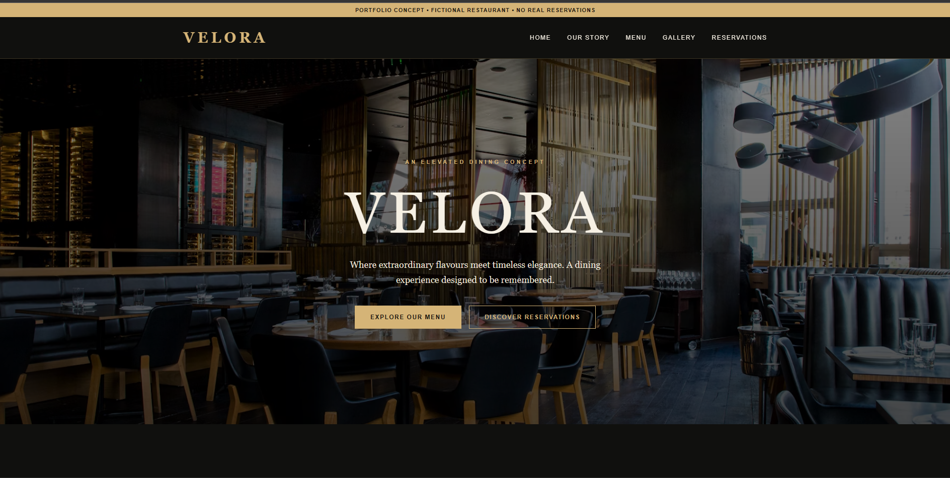 VELORA Fine Dining Website Preview